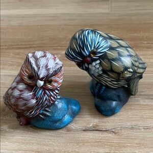 Enesco Vintage Blue and Brown 3” Owl Figurines